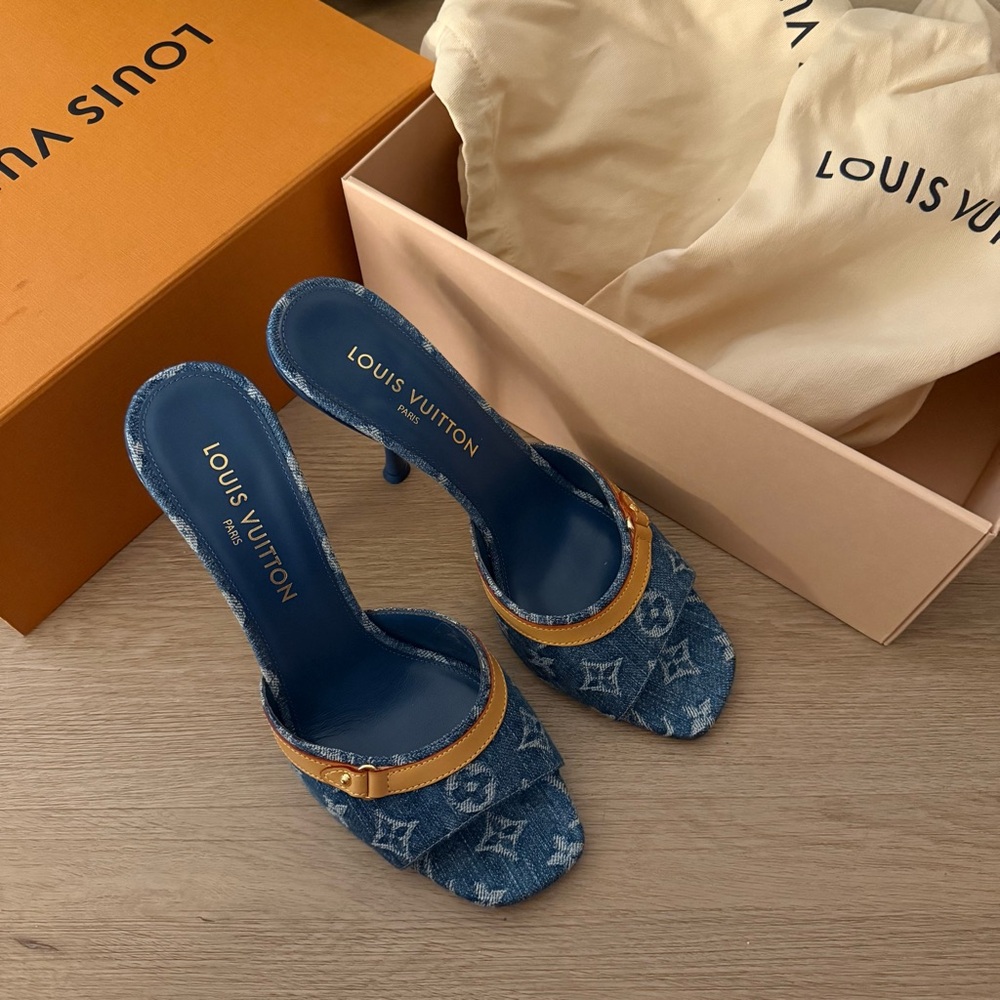 Louis Vuitton Light Blue Denim Neo Revival Mules Women's Heels Size 41